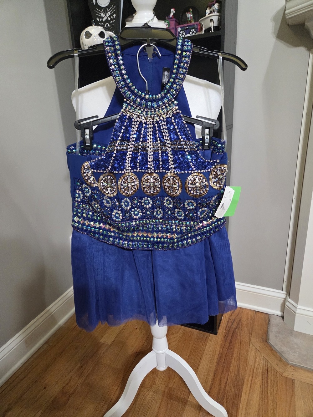 Embellished Royal Blue Formal Halter Top And Skirt Set